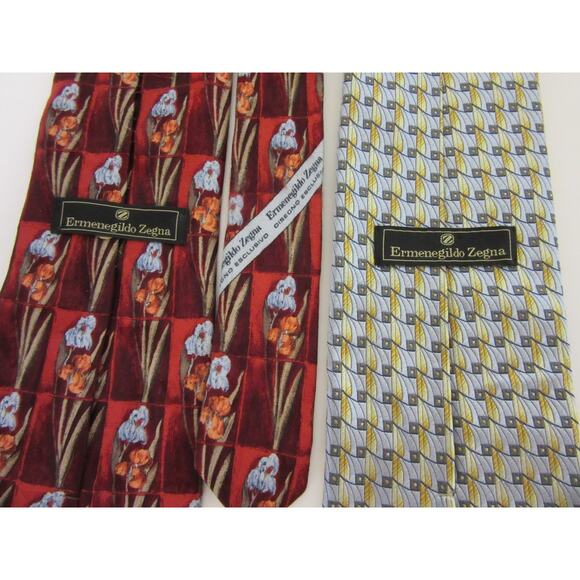 ERMENEGILDO ZEGNA Lot of 2 Floral and Geometric 3 1/2" Silk Made in Italy Ties - Picture 2 of 2